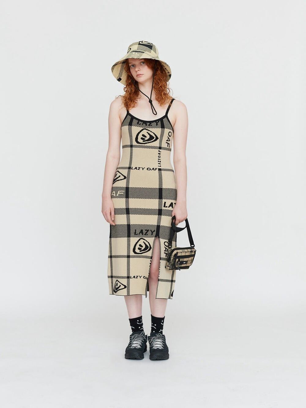 Lazy Oaf Check Please Knitted Smiley Face Sweater Maxi Dress Tan Black Sz Us 16